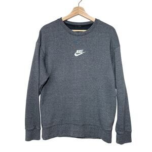 Nike Heritage Pullover Crewneck Sweatshirt Center Swoosh Logo Gray *Sz S-M